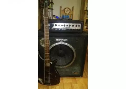 5-string bass and half stack stage rig